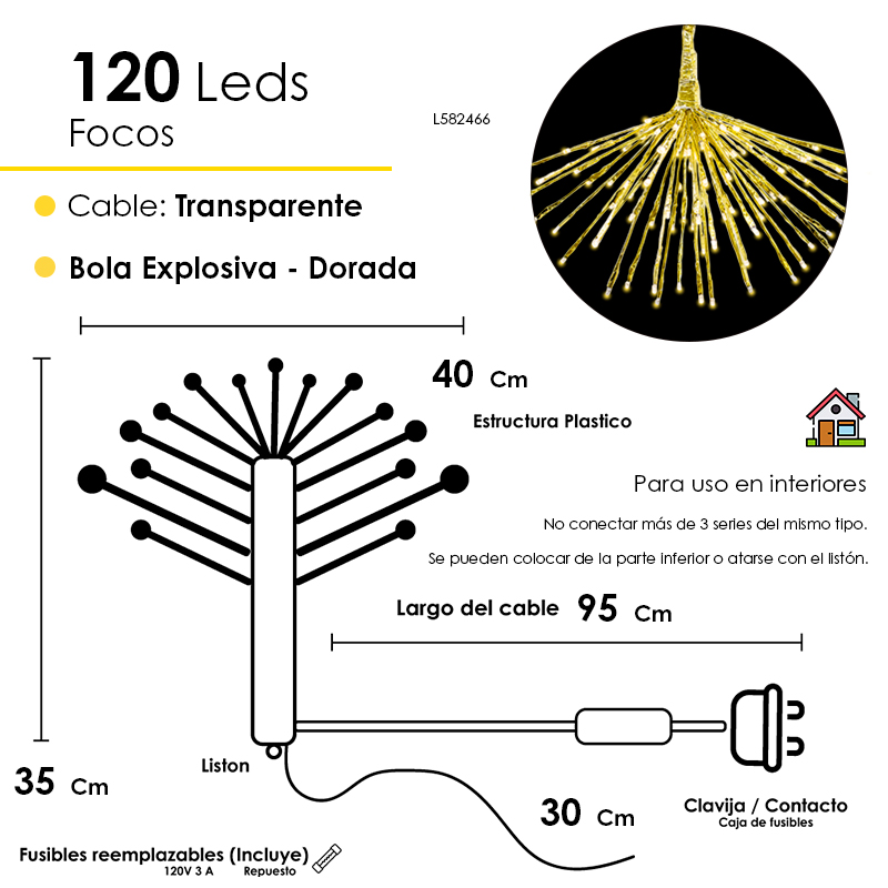 Decoración Navideña Bola Explosiva Con 120 Led Luz Cálida - Image 3