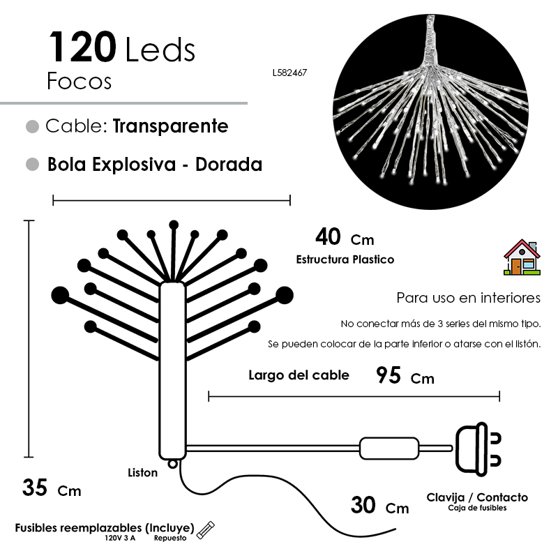 Decoración Navideña Bola Explosiva Con 120 Led Luz Blanca - Image 3