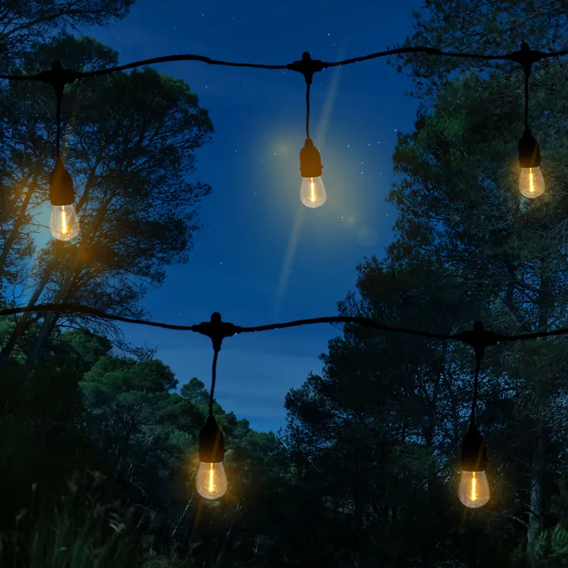 Guirnalda De Luces Led Exterior 17m 24 Focos Led Luz Cálida