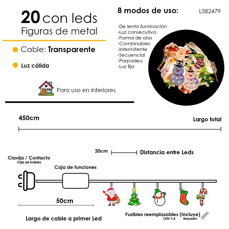 Serie Navideña 20 Led De Figuras De Metal Luz Cálida 4.5mts - Image 4
