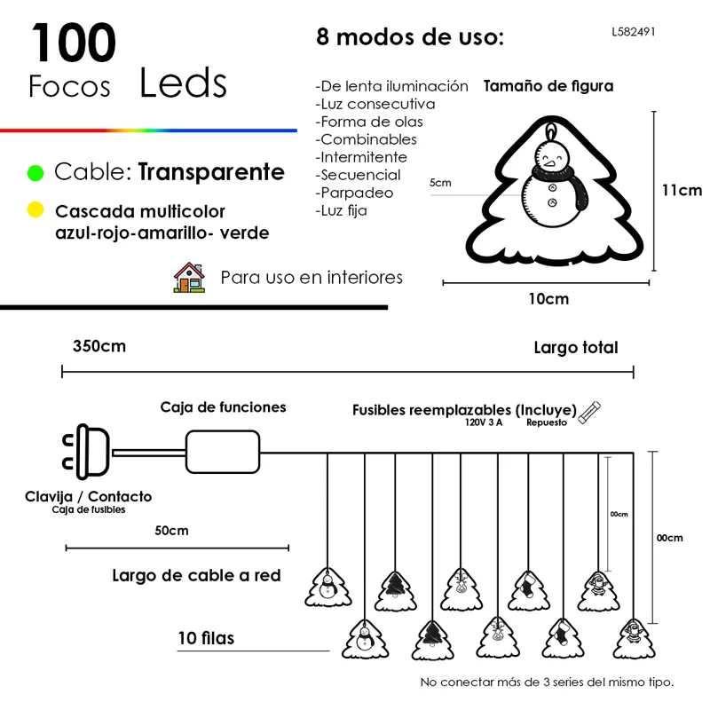 Serie Navideña Cascada Arbol Navidad Led Multicolor 3.5mts - Image 2