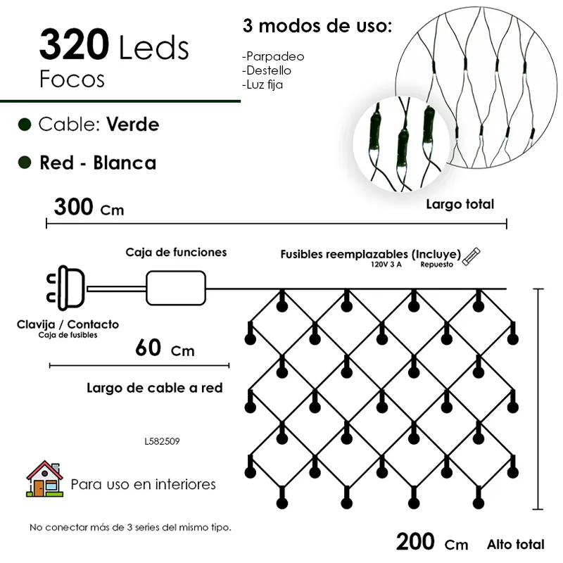 Red De Luces Led Navideña 320 Led Luz Blanca 3mts - Image 2