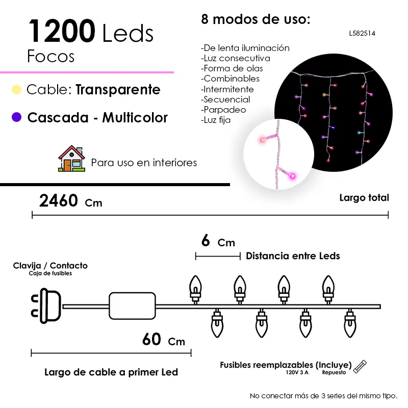 Cascada Navideña 1200l Navicolors 24m Cable Transparente - Image 3
