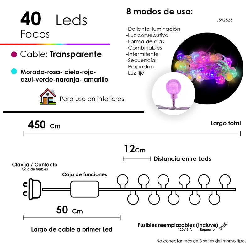 Serie Navideña 40 Luces Led Burbuja Luz Multicolor 4.5 Mts - Image 4