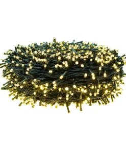 Serie Navideña 2000 Led Luz Cálida 90mts Cable Verde 8 Modos