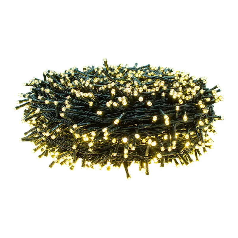 Serie Navideña 2000 Led Luz Cálida 90mts Cable Verde 8 Modos