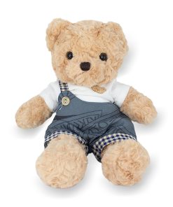 Oso de peluche con overol estampado