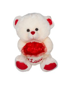 Oso de Peluche Blanco con Maceta de Rosas Rojas