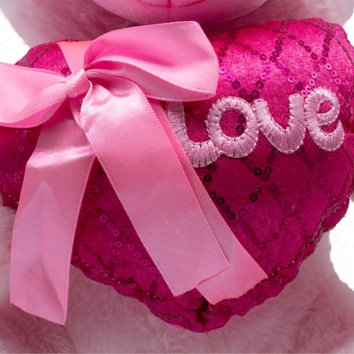 Oso de Peluche Rosa con Corazón con Moño - La Merced Importadora