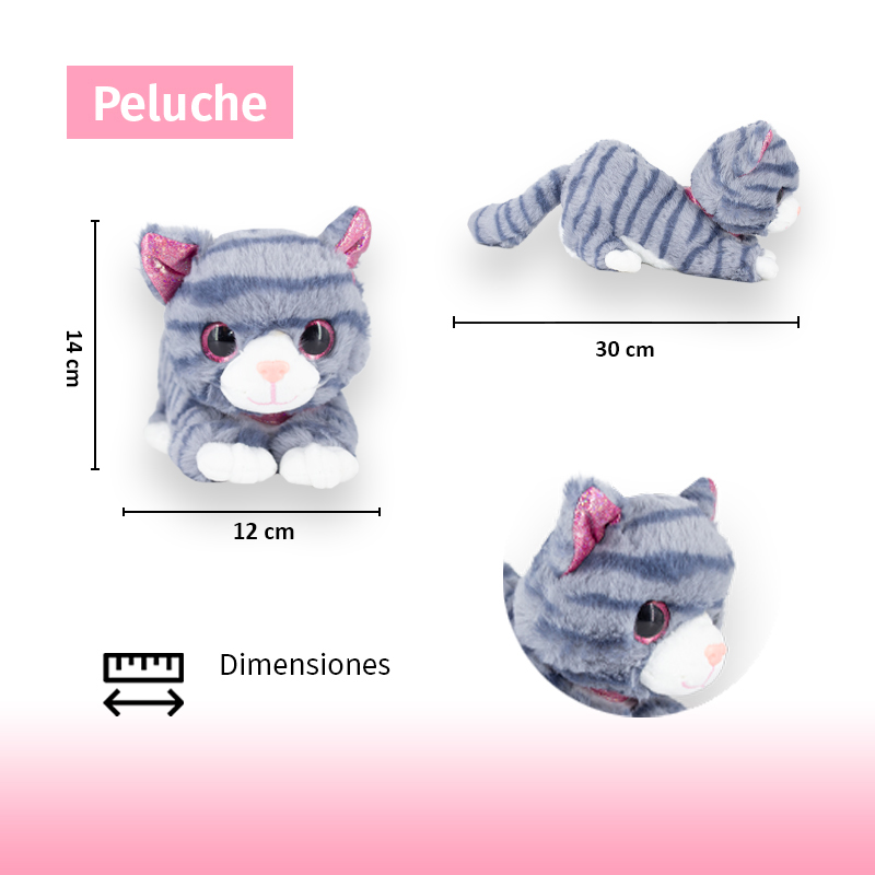 Peluche de gato atigrado con ojos brillosos chico - Image 5