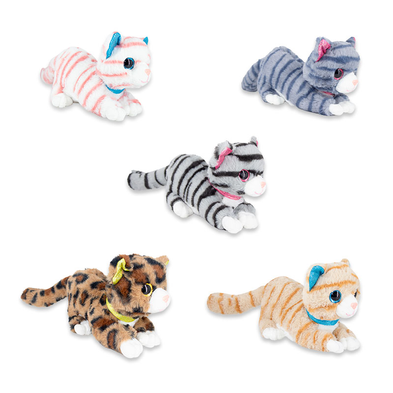 Peluche de gato atigrado con ojos brillosos chico