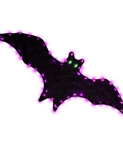 Decoración Halloween Murcielago De Tela Luz Led Morada 65cm
