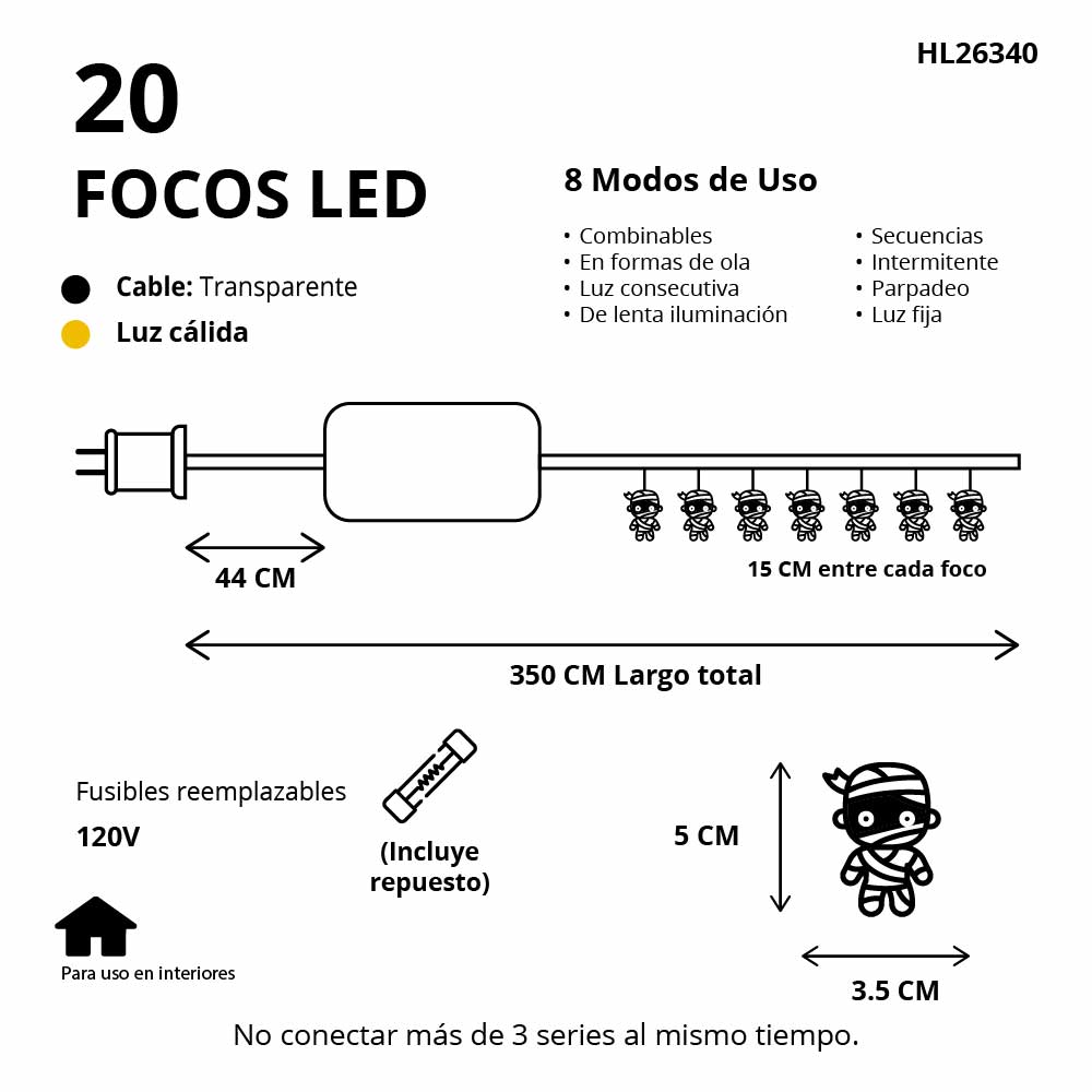 Luces Led Decorativas De Momias Para Halloween 20L Led - Imagen 2