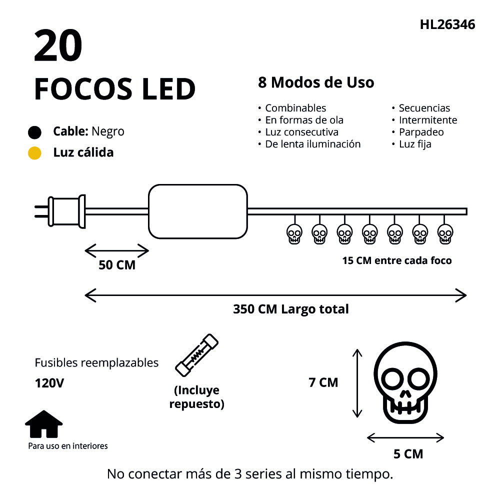 Serie De Luz Led Calavera Fantasma 20 Focos 3.5 Mts - Image 2